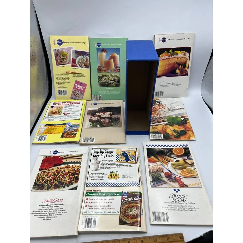 VTG 80's Pillsbury 9 Recipe Books & Box Set SlipCover Lot Cakes Cookies Bake Off